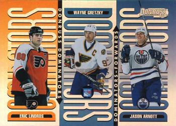 1996-97 Donruss - Dominators #5 Eric Lindros / Wayne Gretzky / Jason Arnott Front