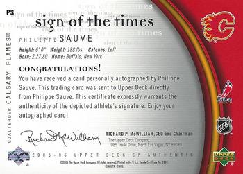 2005-06 SP Authentic - Sign of the Times #PS Philippe Sauve Back