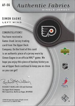 2005-06 SP Game Used - Authentic Fabrics #AF-SG Simon Gagne Back