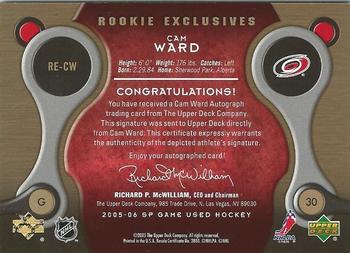2005-06 SP Game Used - Rookie Exclusives #RE-CW Cam Ward Back