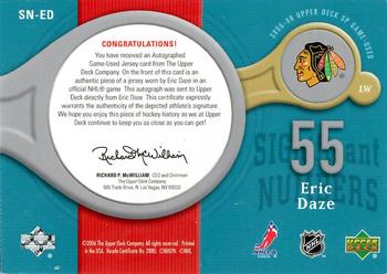 2005-06 SP Game Used - Significant Numbers #SN-ED Eric Daze Back