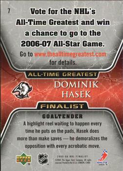 2005-06 Upper Deck - 2005-06 Upper Deck NHL All-Time Greatest Finalist #7 Dominik Hasek Back