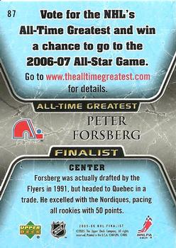 2005-06 Upper Deck - 2005-06 Upper Deck NHL All-Time Greatest Finalist #87 Peter Forsberg Back