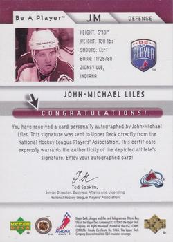 2005-06 Upper Deck Be a Player - Signatures #JM John-Michael Liles Back