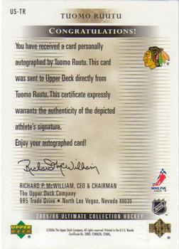2005-06 Upper Deck Ultimate Collection - Ultimate Signatures #US-TR Tuomo Ruutu Back