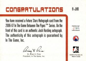 2006-07 In The Game Between The Pipes - Autograph #A-JHR Josh Harding  Back