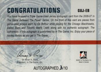 2006-07 In The Game Between The Pipes - Game Used Jersey Autograph #GUJ-71 Ed Belfour  Back