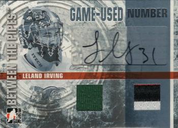 2006-07 In The Game Between The Pipes - Game Used Number Autograph #GUN-LI Leland Irving  Front