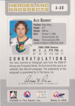 2006-07 In The Game Heroes and Prospects - Autographs #A-AB Alex Bourret  Back