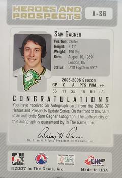 2006-07 In The Game Heroes and Prospects - Autographs #A-SG Sam Gagner  Back
