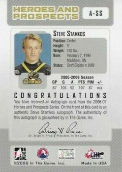 2006-07 In The Game Heroes and Prospects - Autographs #A-SS Steven Stamkos  Back