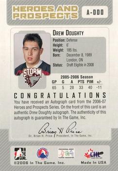2006-07 In The Game Heroes and Prospects - Autographs #A-DDO Drew Doughty  Back