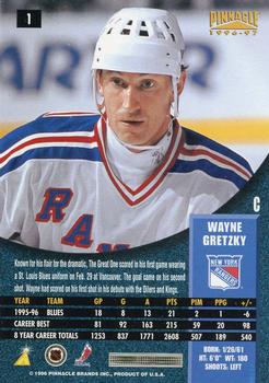 1996-97 Pinnacle #1 Wayne Gretzky Back