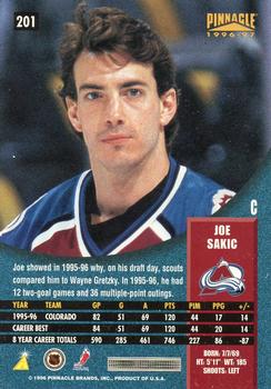 1996-97 Pinnacle #201 Joe Sakic Back