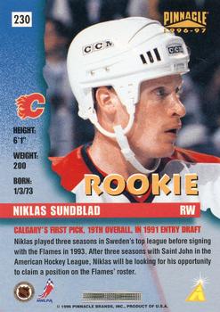 1996-97 Pinnacle #230 Niklas Sundblad Back