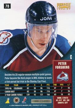 1996-97 Pinnacle #78 Peter Forsberg Back