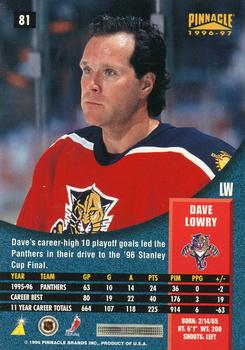 1996-97 Pinnacle #81 Dave Lowry Back