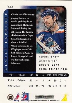 1996-97 Pinnacle Be a Player #200 Claude Lapointe Back