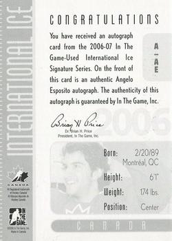 2006-07 In The Game Used International Ice - Autographs #A-AE Angelo Esposito Back
