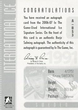 2006-07 In The Game Used International Ice - Autographs #A-BS3 Borje Salming  Back