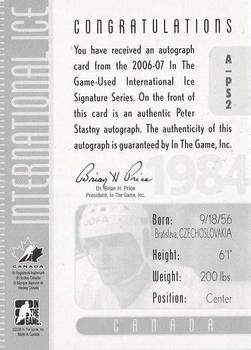 2006-07 In The Game Used International Ice - Autographs #A-PS2 Peter Stastny  Back