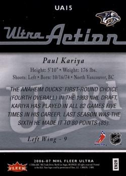 2006-07 Ultra - Ultra Action #UA15 Paul Kariya  Back