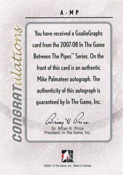 2007-08 In The Game Between the Pipes - Autographs #A-MP Mike Palmateer Back