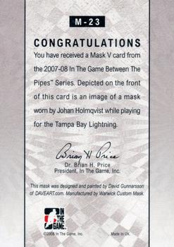 2007-08 In The Game Between the Pipes - The Mask V #M-23 Johan Holmqvist  Back