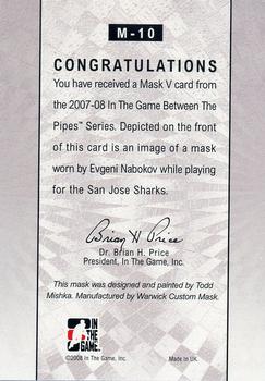 2007-08 In The Game Between the Pipes - The Mask V Gold #M-10 Evgeni Nabokov  Back