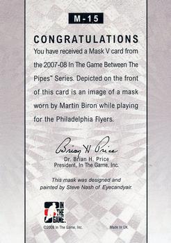 2007-08 In The Game Between the Pipes - The Mask V Gold #M-15 Martin Biron  Back