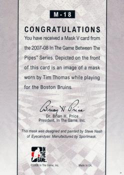 2007-08 In The Game Between the Pipes - The Mask V Gold #M-18 Tim Thomas  Back