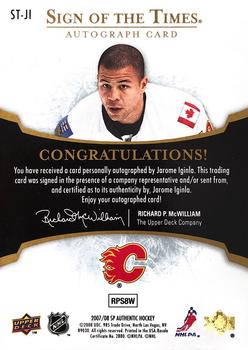 2007-08 SP Authentic - Sign of the Times #ST-JI Jarome Iginla  Back