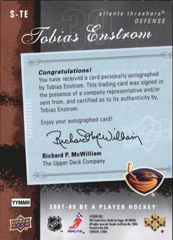 2007-08 Upper Deck Be a Player - Signatures #S-TE Tobias Enstrom Back