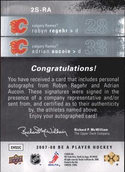 2007-08 Upper Deck Be a Player - Signatures Double #2S-RA Robyn Regehr / Adrian Aucoin  Back