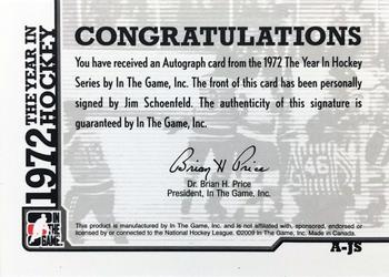 2009-10 In The Game 1972 The Year In Hockey - Autographs #A-JS Jim Schoenfeld  Back