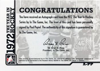 2009-10 In The Game 1972 The Year In Hockey - Autographs #A-PP Poul Popiel  Back