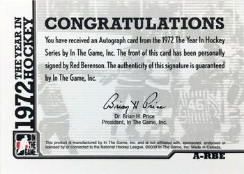 2009-10 In The Game 1972 The Year In Hockey - Autographs #A-RBE Red Berenson  Back