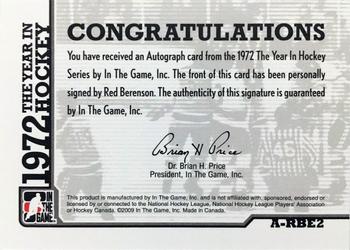 2009-10 In The Game 1972 The Year In Hockey - Autographs #A-RBE2 Red Berenson Back