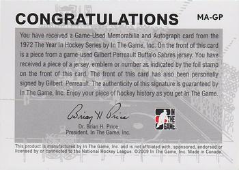 2009-10 In The Game 1972 The Year In Hockey - Game Used Emblem Autographs Silver #MA-GP Gilbert Perreault Back