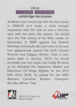 2009-10 In The Game Between The Pipes - CHL Rookies #CR04 Brandon Anderson  Back