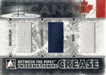 2009-10 In The Game Between The Pipes - International Crease Black #IC01 Martin Brodeur / Roberto Luongo / Patrick Roy  Front