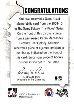 2009-10 In The Game Between The Pipes - Jerseys Black #M23 Daren Machesney  Back