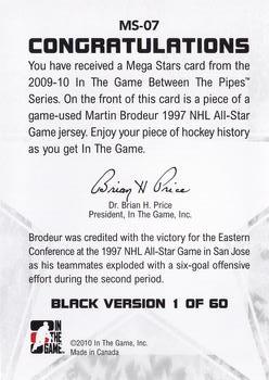 2009-10 In The Game Between The Pipes - Mega Stars Black #MS-07 Martin Brodeur  Back