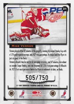 1997-98 Donruss Canadian Ice - Stanley Cup Scrapbook #31 Mike Vernon Back