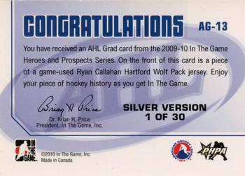 2009-10 In The Game Heroes and Prospects - AHL Grad Jerseys #AG-13 Ryan Callahan  Back