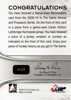 2009-10 In The Game Heroes and Prospects - Game Used Emblems #M-33 Carter Ashton  Back