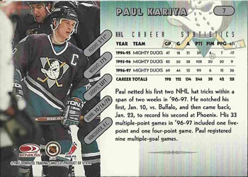 1997-98 Donruss #7 Paul Kariya Back