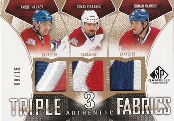 2009-10 SP Game Used - Authentic Fabrics Triples Patches #AF3-PHM Roman Hamrlik / Andrei Markov / Tomas Plekanec  Front