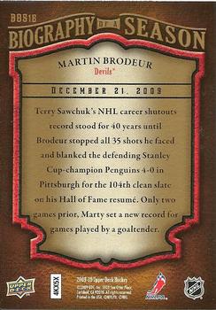 2009-10 Upper Deck - Biography of a Season #BOS16 Martin Brodeur  Back