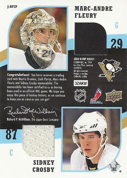 2009-10 Upper Deck MVP - Two on Two Jerseys #J-BFCP Zach Parise / Martin Brodeur / Sidney Crosby / Marc-Andre Fleury  Back